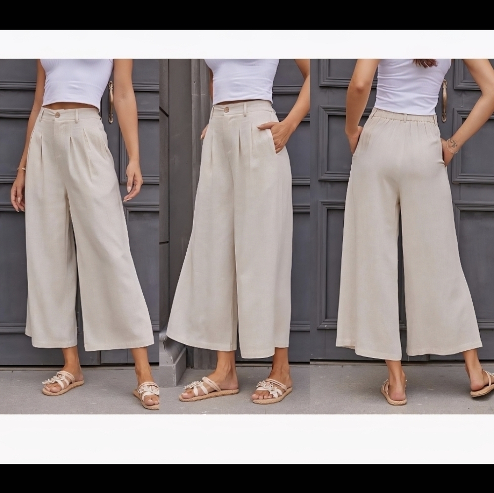 heipeiwa Cotton Linen Wide Leg Palazzo Pants #1170 NWOT - Picture 2 of 6